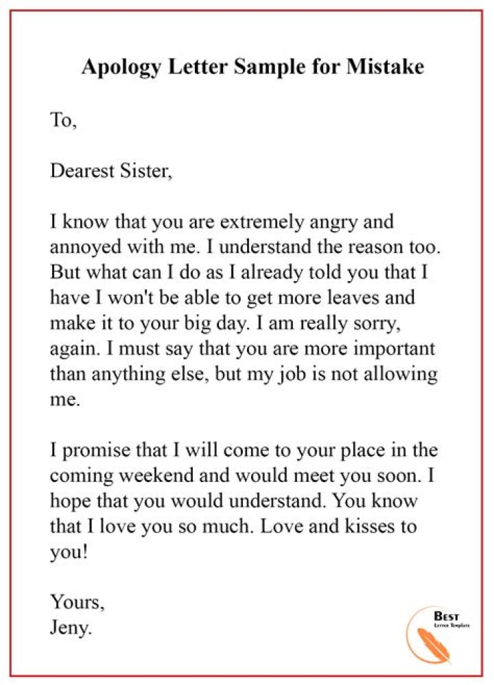 Apology Letter Template for Mistake Format, Sample & Example