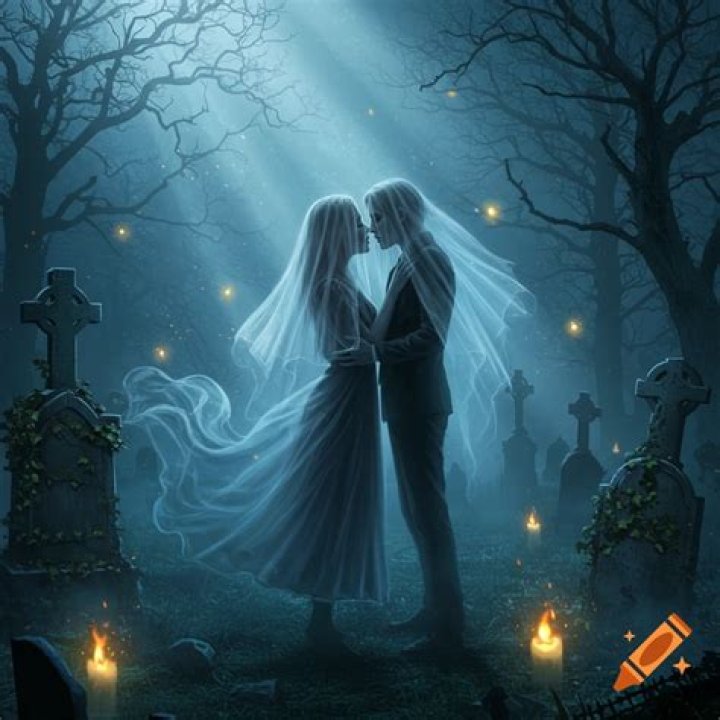 couple ghosts in a graveyard Dove and thomas, Dove cameron style