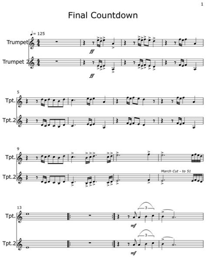 final Countdown Sheet music for Trumpet (In B Flat) (Solo) Download
