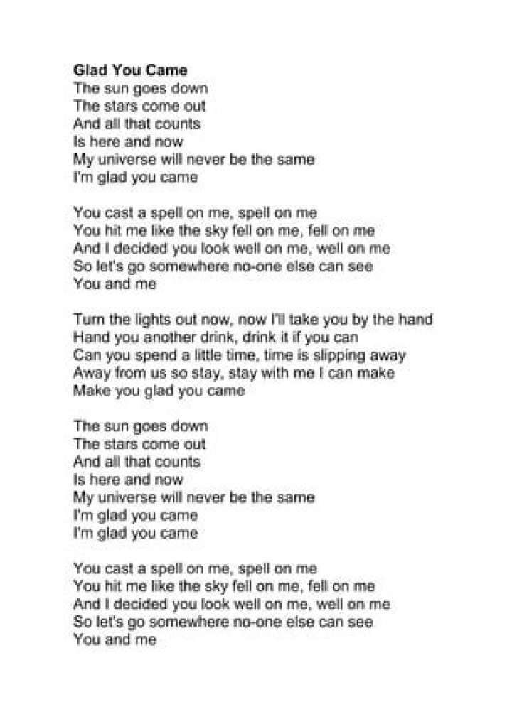 Glad You Came (The Sun Goes Down The Stars Come Out) Lyrics The Worst