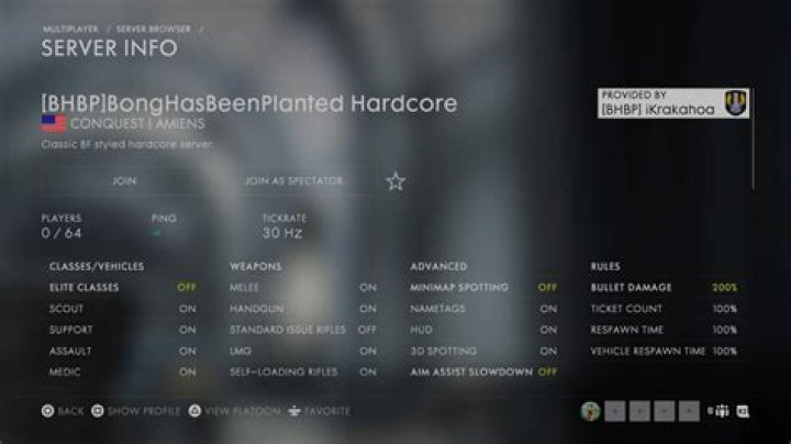 Official BF1 [BHBP] USWest PS4 hardcore server. More info in comments